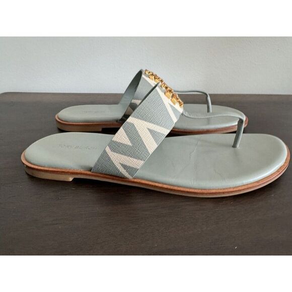 EUC TORY BURCH NEW EVERLY flat sandal Thong Rolled Blue Women’s 8.5 Leather - Picture 3 of 6